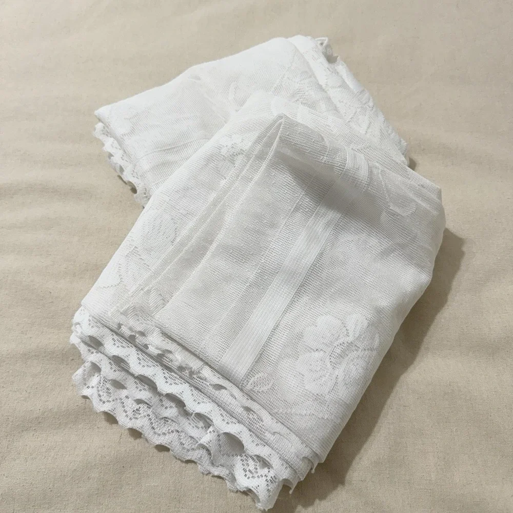 White Lace Curtain Panels Floral Scalloped Edge 61 x 56 Lot Of 2